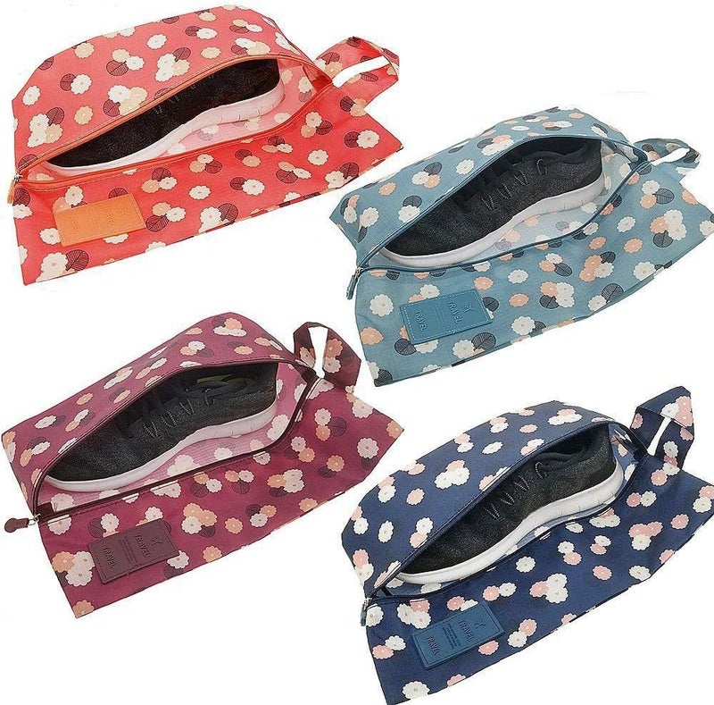 M-jump 4 Pack Travel Essentials Shoe Bags 4 Colors Fashion Shoe Bags for Men & Women Shoe Storage, Travel Accessories Vacation, Luggage Organizer Portable Shoe Pouch with Handle - Image 1